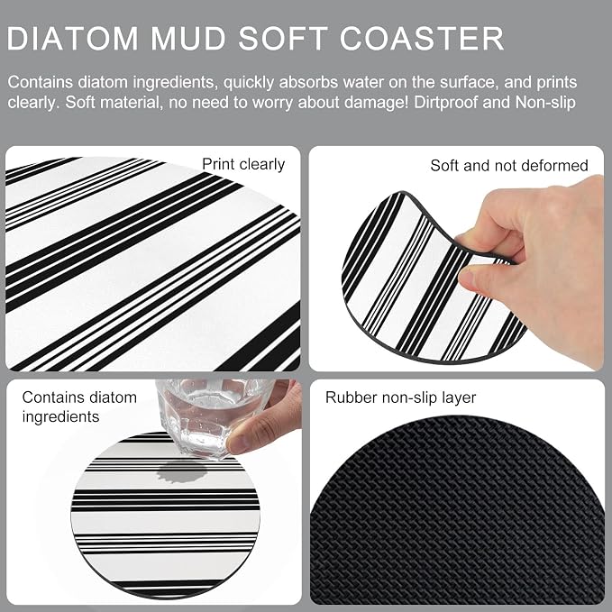 Retro Black Stripes Coasters Set of 2, Absorbent Coasters - Image 9