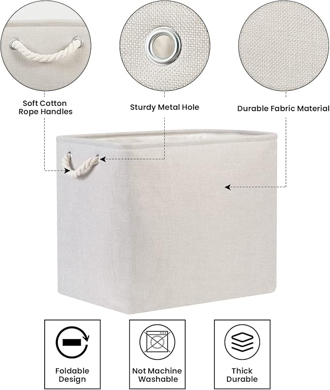 Bidtakay Fabric Beige Baskets Extra Large Organization Baskets for Clothes Set of 2 Collapsible Storage Bins for Shelves Cabinet 17x12x15 In Organizing Bins for Bedroom Blankets Pillow Towels Storage