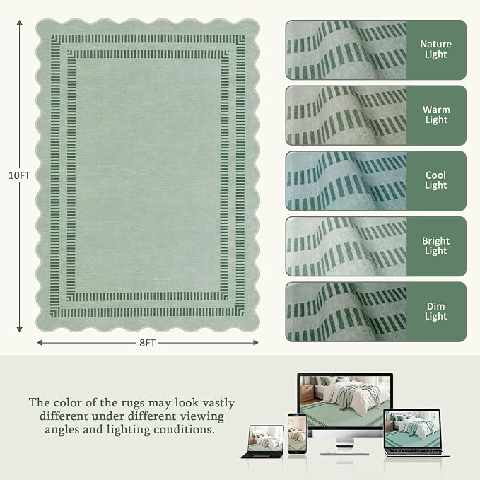 Scalloped Rug 5x7, Washable Area Rug Soft Rugs Non-Slip Throw Carpet - Image 2