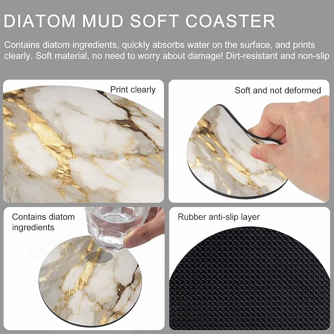 Minimalism Coasters Set of 6, Marble Texture Gold White Crack Stone Abstract - Image 9