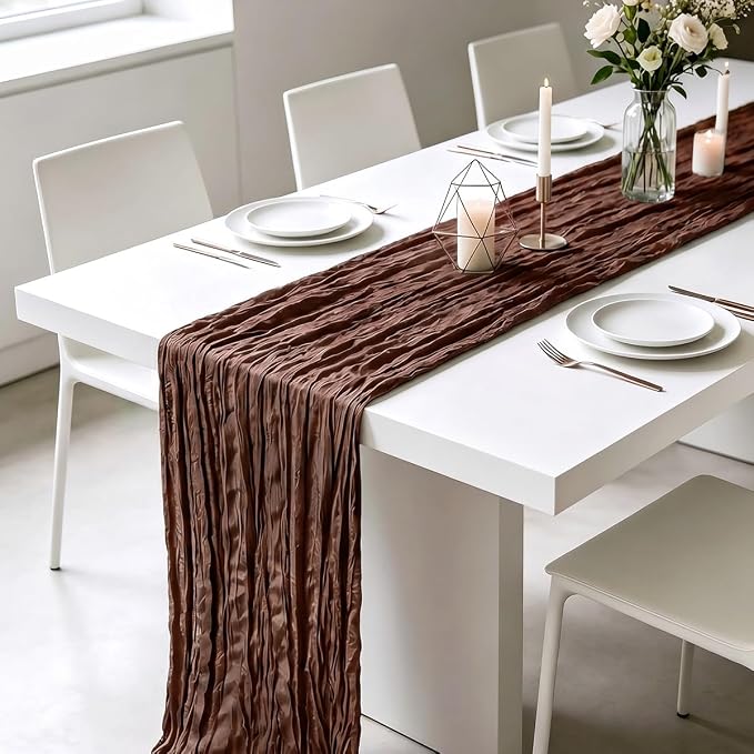 3 Pack Nude Brown Cheesecloth Table Runner 21 x 120 Inch Boho Gauze Sheer Table - Image 4