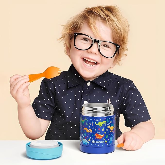 Fimibuke Insulated Kids Food Jar, 12 OZ BPA FREE Wide Mouth Stainless Steel Vacuum Thermos for Hot Cold Food for School Travel Leakproof Toddler Boy Girl Lunch Container Snack Cup for Fruits Veg Soup