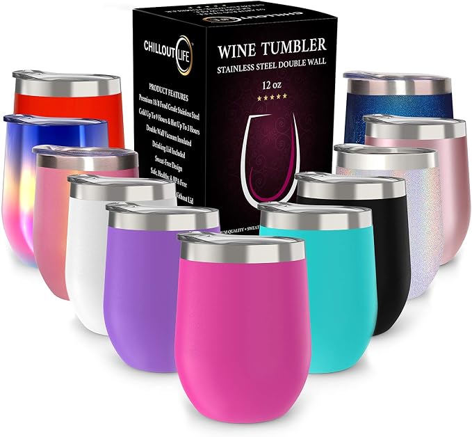 CHILLOUT LIFE 12 oz Stainless Steel Wine Tumbler by CHILLOUTLIFE