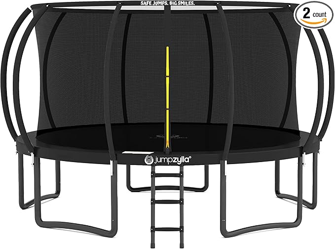 JUMPZYLLA Trampoline Outdoor 8FT 10FT 12FT 14FT 15FT 16FT with Enclosure and Ladder, ASTM Approved Recreational Trampoline for Kids and Adults, Anti-Rust Coated Frame