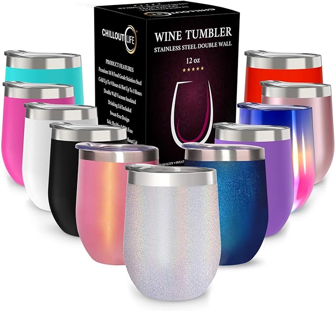 CHILLOUT LIFE 12 oz Stainless Steel Wine Tumbler by CHILLOUTLIFE