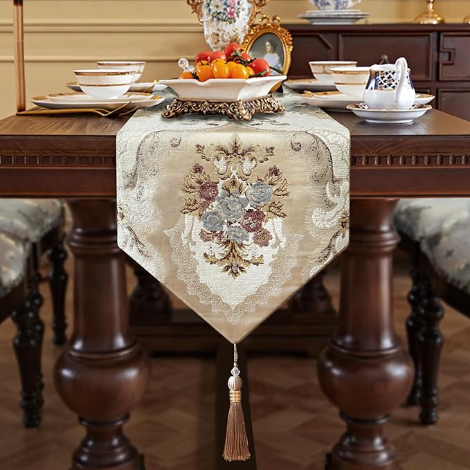 Jacquard Thick Table Runner 60" Beige - Image 6