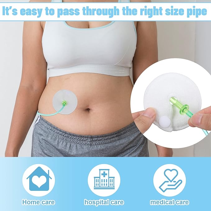 Tondiamo 28 Packs Soft g Tube Pads Holder Abdominal Feeding g Tube Button Cotton Pads Covers for Nursing Care(White)