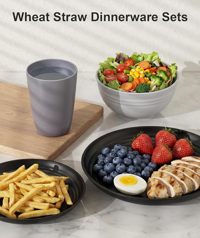 Quatish 8 Pcs Unbreakable Plates and Bowls, Plastic Dinnerware Sets - Image 3