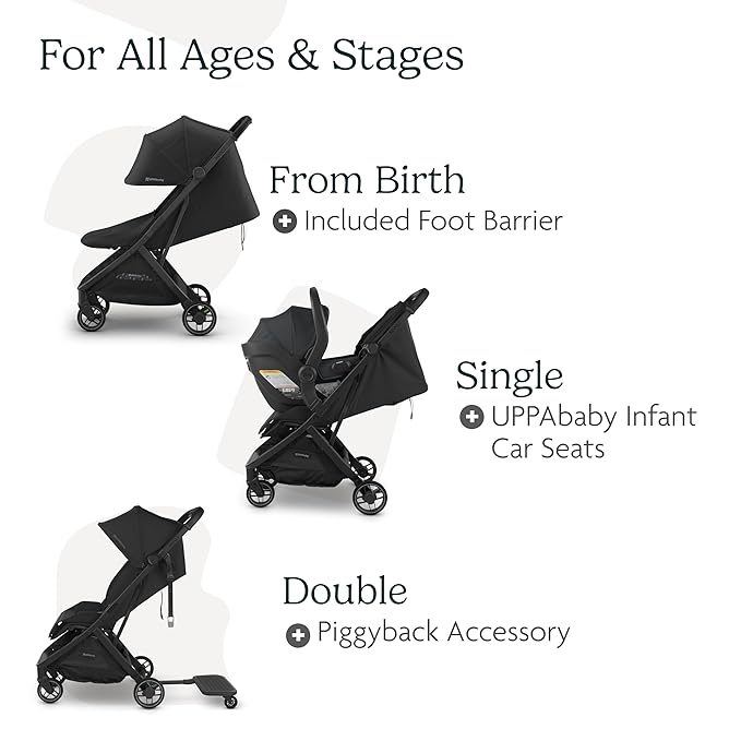 UPPAbaby Minu V3 Travel Stroller | Lightweight + Compact Design | One-Hand Fold + Unfold | from Birth + Overhead Compatible | Greyson (Charcoal Mélange/Carbon Frame/Saddle Leather)