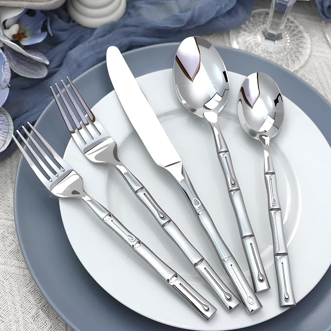 Silverware Set 40-Piece Bamboo Pattern Service - Image 6