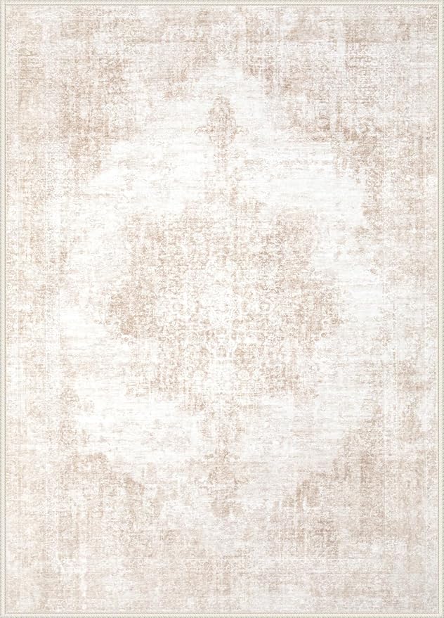 Area Rug 6x9 Vintage Rugs: Washable Living Room Rug Retro Medallion Distressed - Image 9