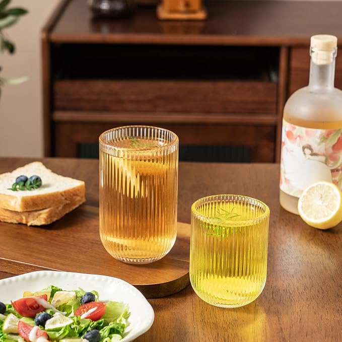 Ribbed Drinking Glasses 12pcs, Rocks Drinking Glasses 12oz and 10oz, Tumbler - Image 8