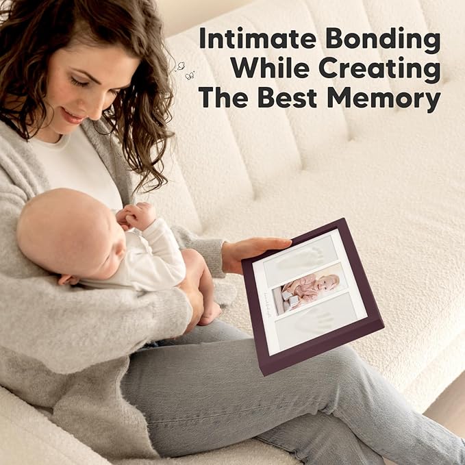 Baby Hand and Footprint Kit - Clay Handprint Keepsake Frame, Newborn Nursery Picture Frame, Personalized New Mom Gifts for Baby Shower & Registry (Auburn)