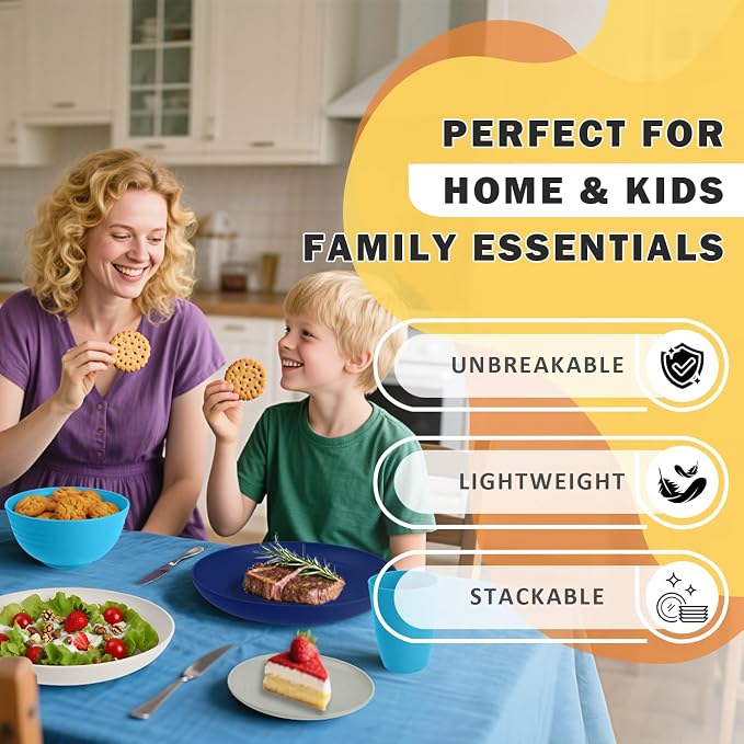 Wheat Straw Dinnerware Sets of 32, Unbreakable Plates and Bowls Sets Service - Image 7