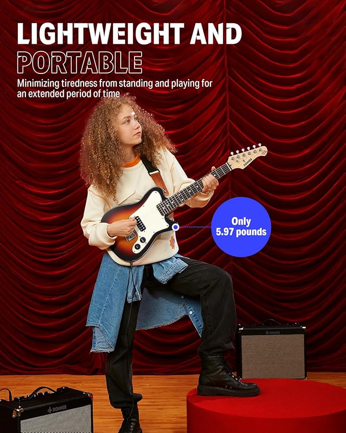 Donner 30 Inch Kids Electric Guitar Beginner Kit TL Style Mini Electric Guitar for Kids with Amp, 600D Bag, Tuner, Picks, Cable, Strap and Extra Strings, DTJ-100S, Sunburst