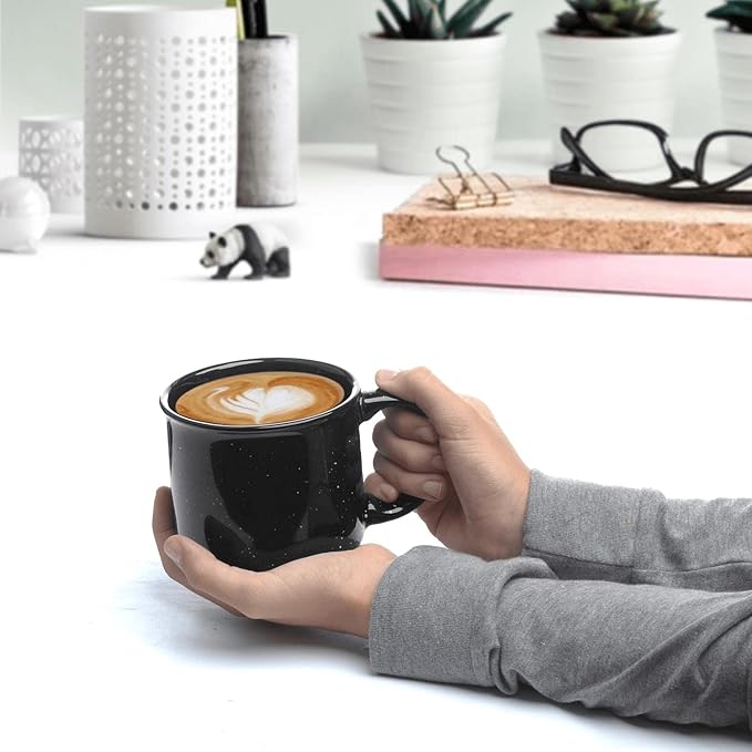 DISCOUNT PROMOS Ceramic Campfire Coffee Mugs 13 oz. Set of 10, Bulk Pack - Perfect for Tea, Espresso, Cappuccino, Hot Cocoa - Black