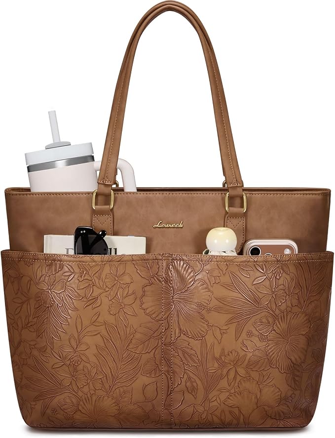 LOVEVOOK Work Tote Bags for Women, Embossed Retro Leather 17.3 Inch Laptop Bag by LOVEVOOK