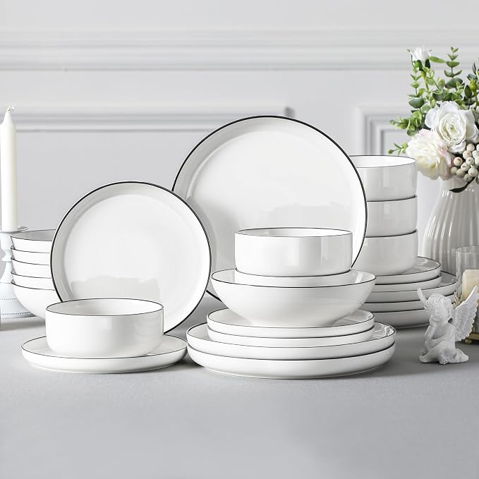 MALACASA 24 Pcs Porcelain Plates and Bowls Sets, Dinnerware Set - Image 6
