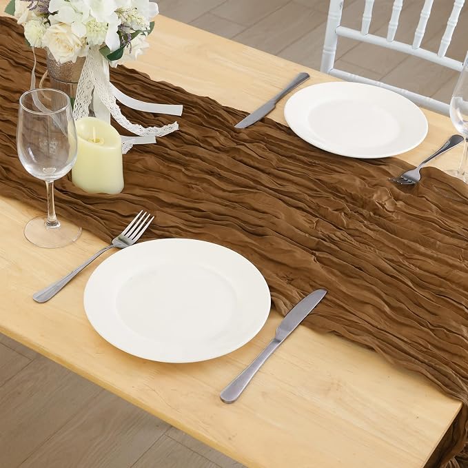 3 Pack Light Brown Cheesecloth Table Runner 120 Inch Boho Wedding Decor | - Image 7