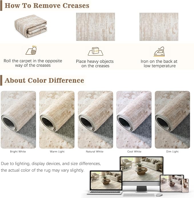 DCX Abstract Area Rug 5x7, Washable Beige Brown Modern Rug - Image 8