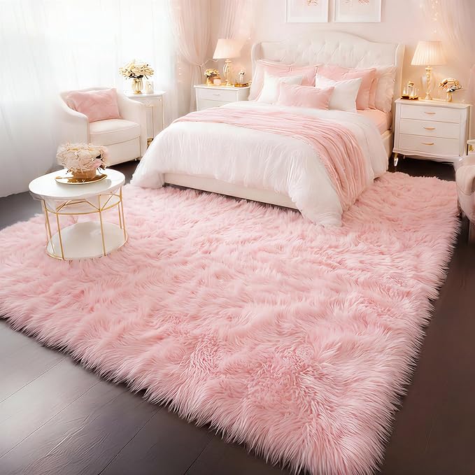 Amdrebio Pink Area Rug 6x9 for Girls Bedroom, Large Shag Fluffy Rugs for Living - Image 9