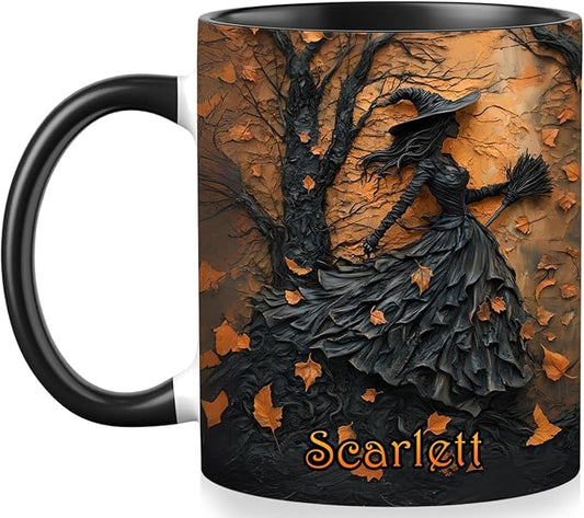 Personalized Witch Coffee Mug with Names, Custom Witch Accent Mug Halloween Mugs Personalized Spooky Halloween Gifts For Women Friends Sister Girls Family Her Spooky Season Gift