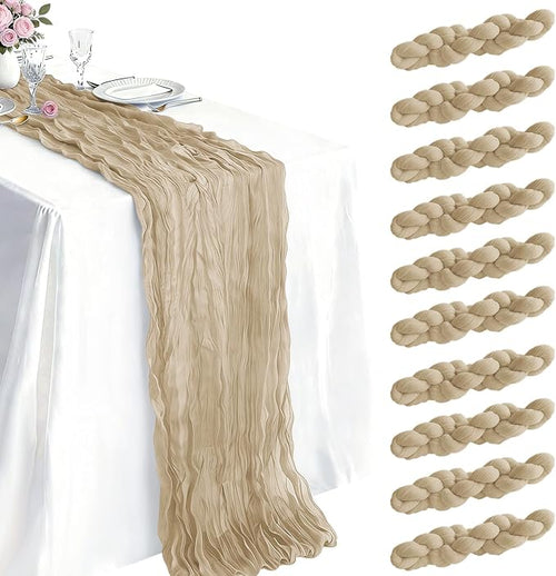 10 Pack Beige Cheesecloth Table Runner 21 x 120 Inch Boho Gauze Sheer Table by Unknown