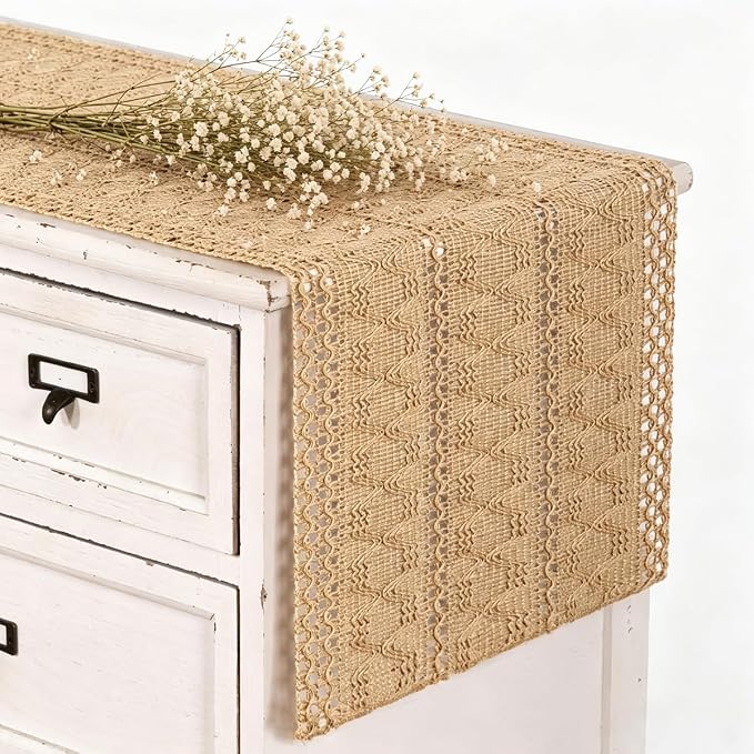 Burlap Boho Table Runner Farmhouse Jute Bamboo Table Runner 12x60 Inch | Small - Image 2