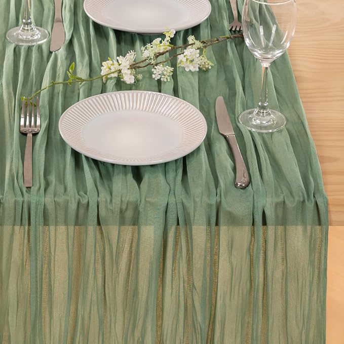 8 Pack Sage Green Cheesecloth Table Runner 10ft Boho Gauze Centerpiece | - Image 4