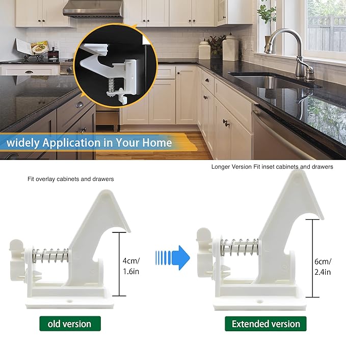 10 Pack 3.5 Inches Longer Cabinet Locks for Babies Child Safety Latches - Vmaisi Baby Proofing Cabinets Drawer Lock with Adhesive Easy Installation