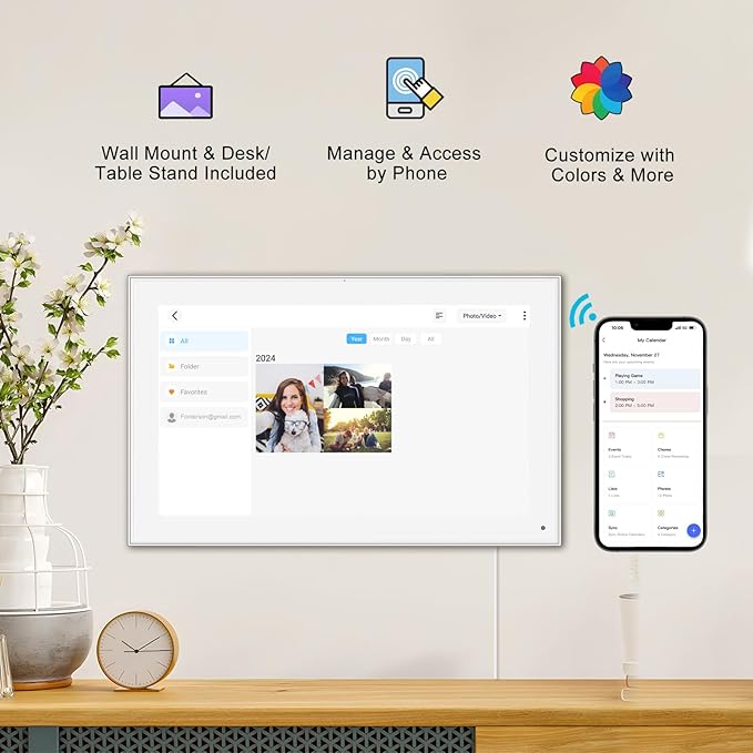 15.6 Inch Smart Digital Calendar Wall Planner & Chore Chart, IPS FHD 1920x1080 Touchscreen Interactive Display for Family Schedules, Streamline Household Organization