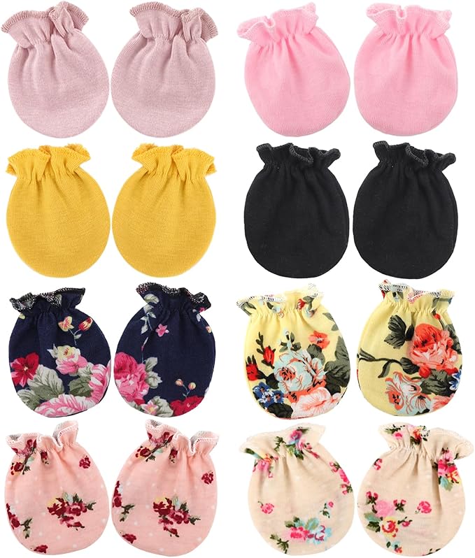 BQUBO Newborn Infant Toddler Mittens No Scratch Cotton Elastic Wrist Gloves Hypoallergenic for 0-6 Months Baby Boys Girls
