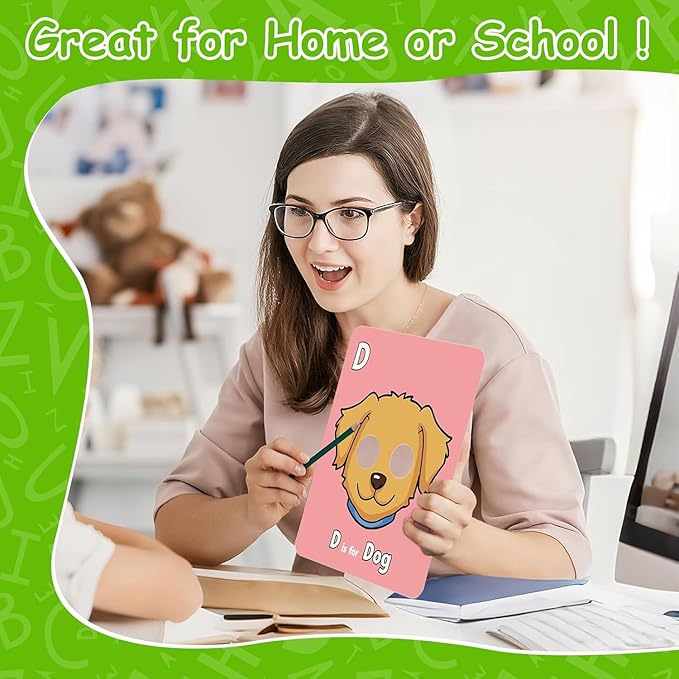 26 PCS Alphabet ABC Flash Cards,Giant ABC Animal Mask Flash Cards,26 Lowercase and Uppercase Letter Cards,Educational Learning Games