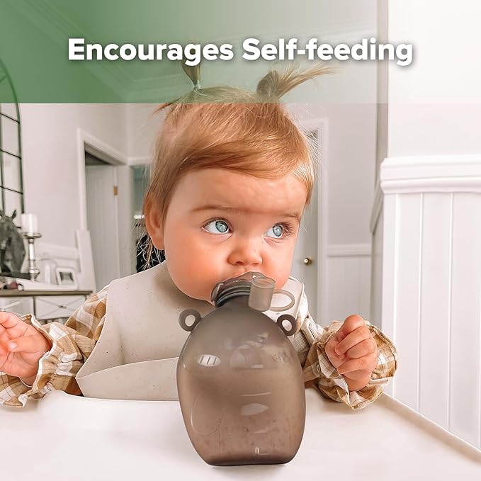 Haakaa Happii Bear Silicone Goody Pouch,Reusable Baby Food Pouches for Homemade Organic Purees, Juices, Smoothies, and Yogurt - Perfect for Toddlers and Kids - 4 Pack, 6oz