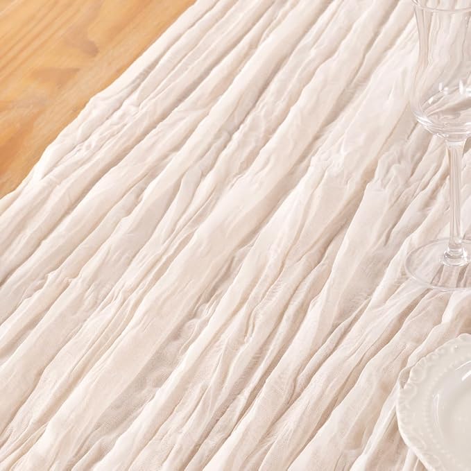 DeZerlor Ivory White Cheesecloth Table Runner 2 Pack Summer Table Runners Boho - Image 5
