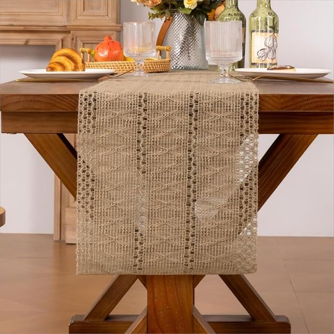 Burlap Boho Table Runner for Spring Home Decor 120 Inches Long, Modern - Image 4