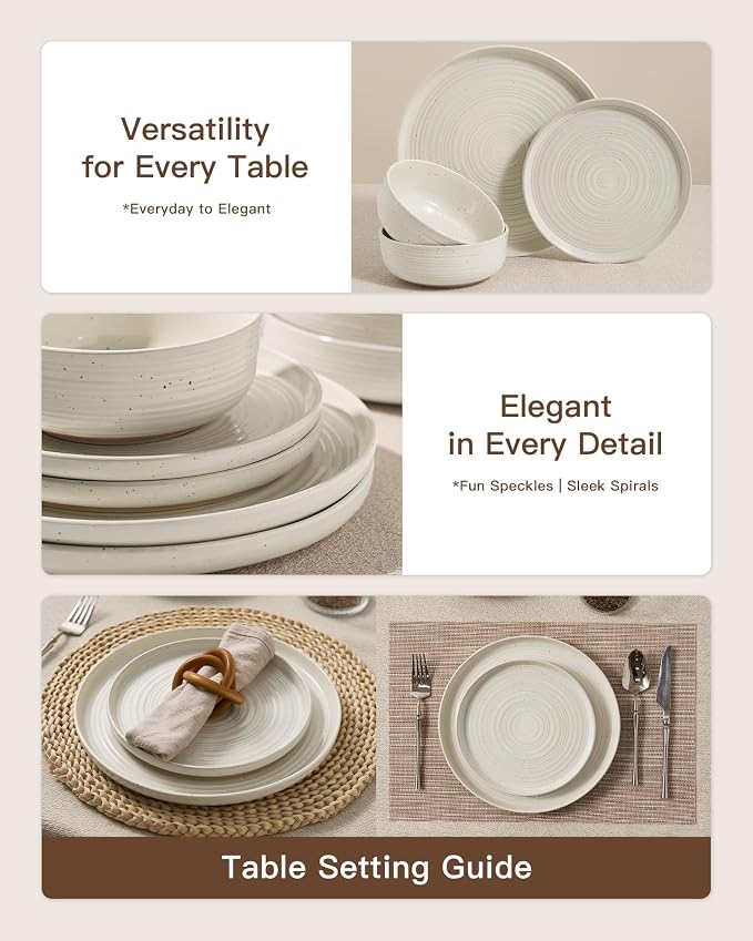 Stoneware Dinnerware Sets with Pasta Bowls, Service - Image 3