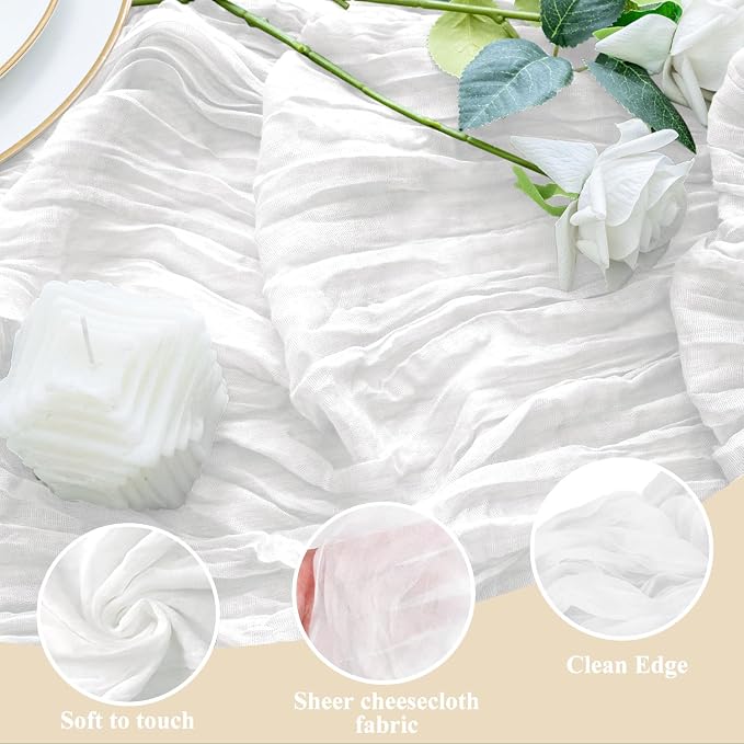 Cheesecloth Table Runner 10FT 2Pcs Ivory Boho Gauze Rustic Sheer Runners | - Image 3