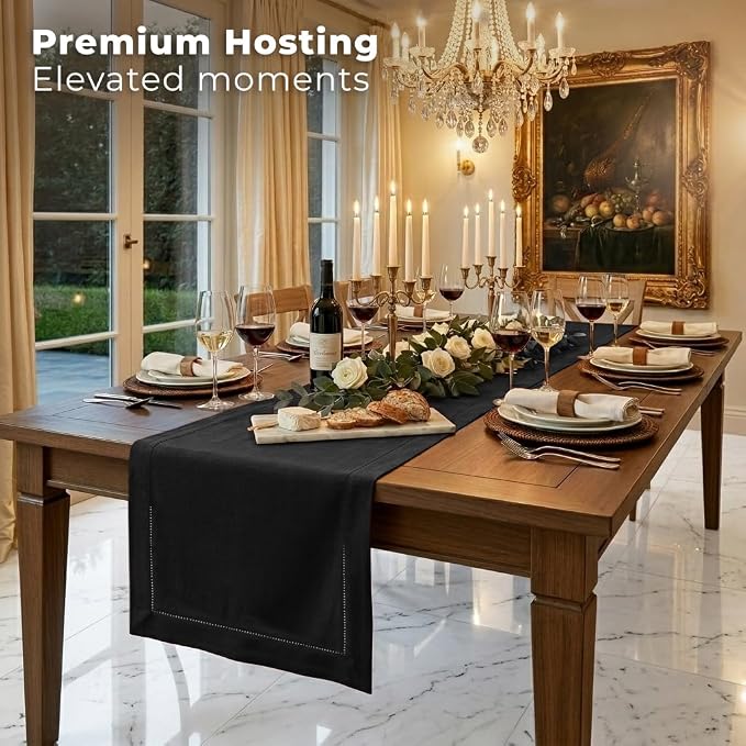 Signature Linen™ by D'Moksha Black Table Runner 48 Inches, 100% Pure Linen - Image 4
