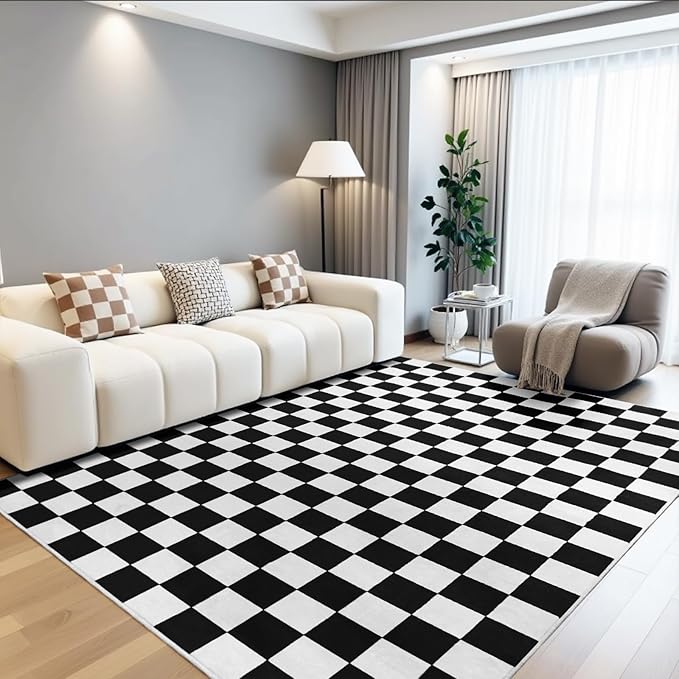 Terrug Black and White Checkered Rug by TerrugHomeDecor
