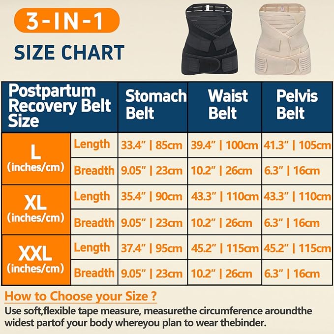 3 in 1 Postpartum Belly Band Post Partum for Women Abdominal Binder Surgery C Section Recovery Stomach Belly Wrap Belt