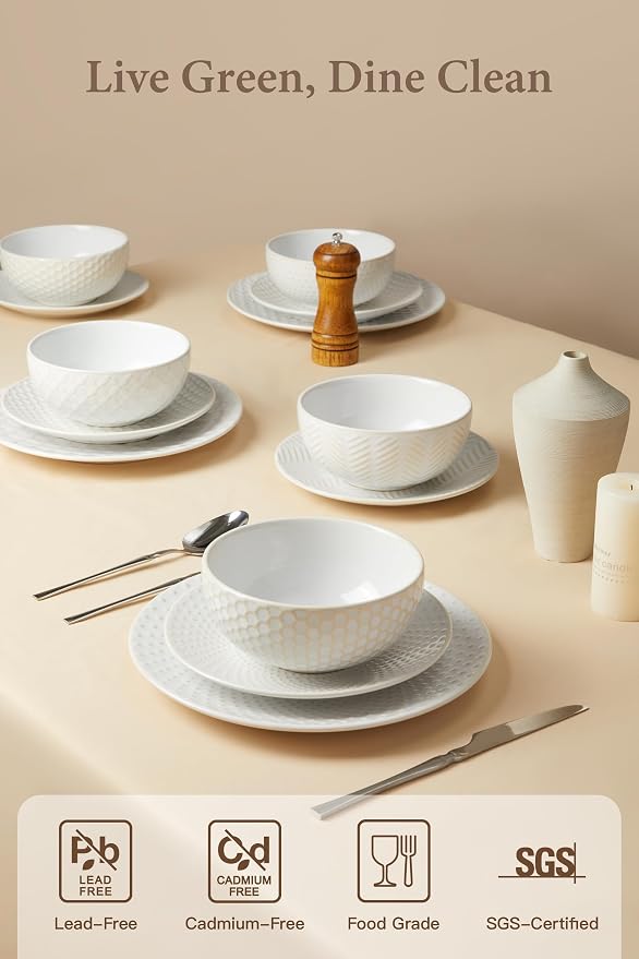 24 Piece Dinnerware Sets for 8, Premium Stoneware Plates and Bowls Sets - Image 3