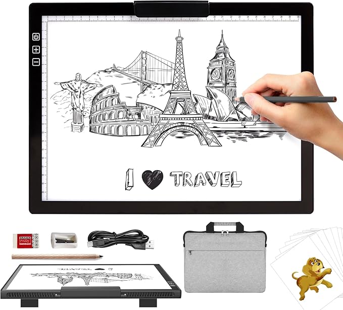KOBAIBAN Wireless A4 Light Pad with Carry Bag, Innovative Stand, Top Clip, Stepless/ 6-Level Dimmable Brightness Rechargeable tracing Light Box/Board for Cricut Vinyl, Weeding Tool, Diamond Painting