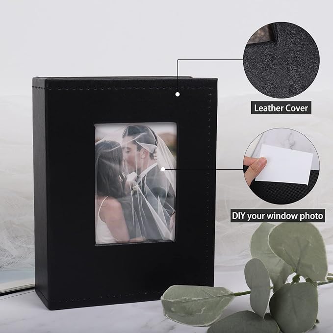 RECUTMS 100 Photo Album for 4x6 100 Small Photos Black Premium Leather Cover Inner White Page Vertical Photo Book for Family Wedding Graduation （Black）