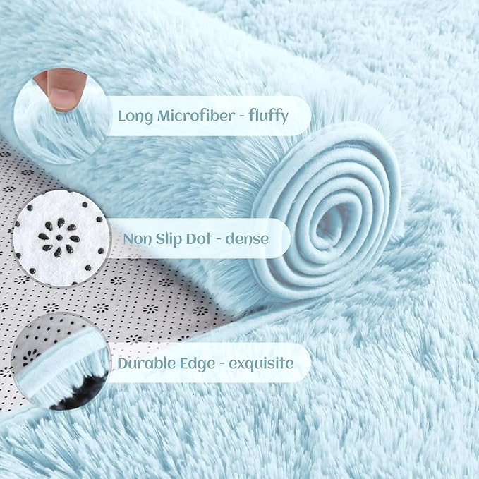 YJ.GWL Area Rugs for Living Room Bedroom, 6x9 Machine Washable Large Light Blue - Image 3