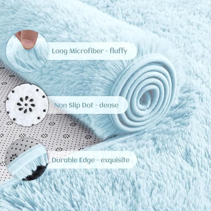 YJ.GWL Area Rugs for Bedroom, 2x3 Door Mat Washable Small Light Blue Bedside Rug - Image 5