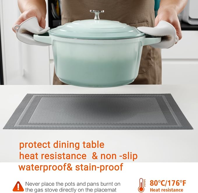Placemats Set of 4, Vinyl PVC Heat Resistant Washable Placemats Set, Non Slip - Image 4