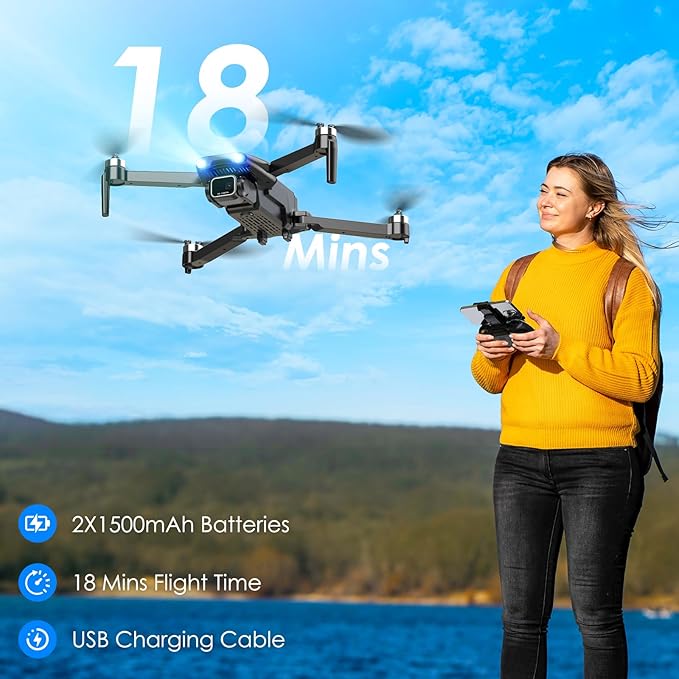 Drone with Camera, 1080P FPV Foldable Drone with Brushless Motor, One Key Take Off/Land, Altitude Hold, 360° Flip, Gravity Control, 2 Batteries, 3 Speeds Mini Drone for Kids Beginners