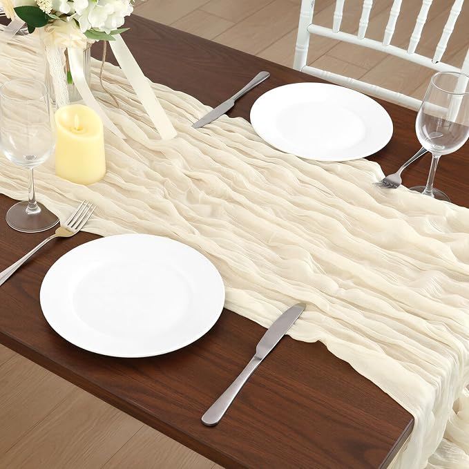 12 Pack Ivory White Cheesecloth Table Runner 120 Inch Boho Wedding Decor | - Image 7