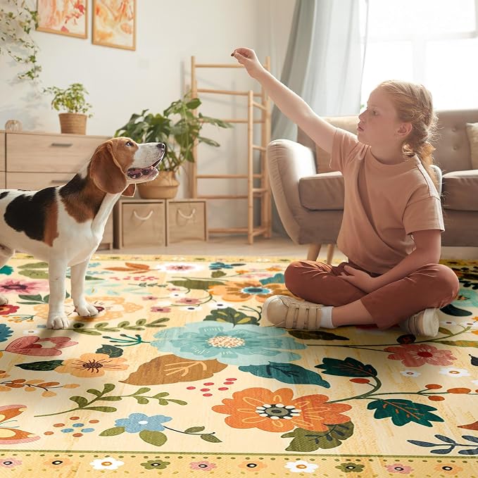 RELEANY Floral 6ft Area Rugs Washable Print Boho Cute Carpet Non Slip Flower - Image 6